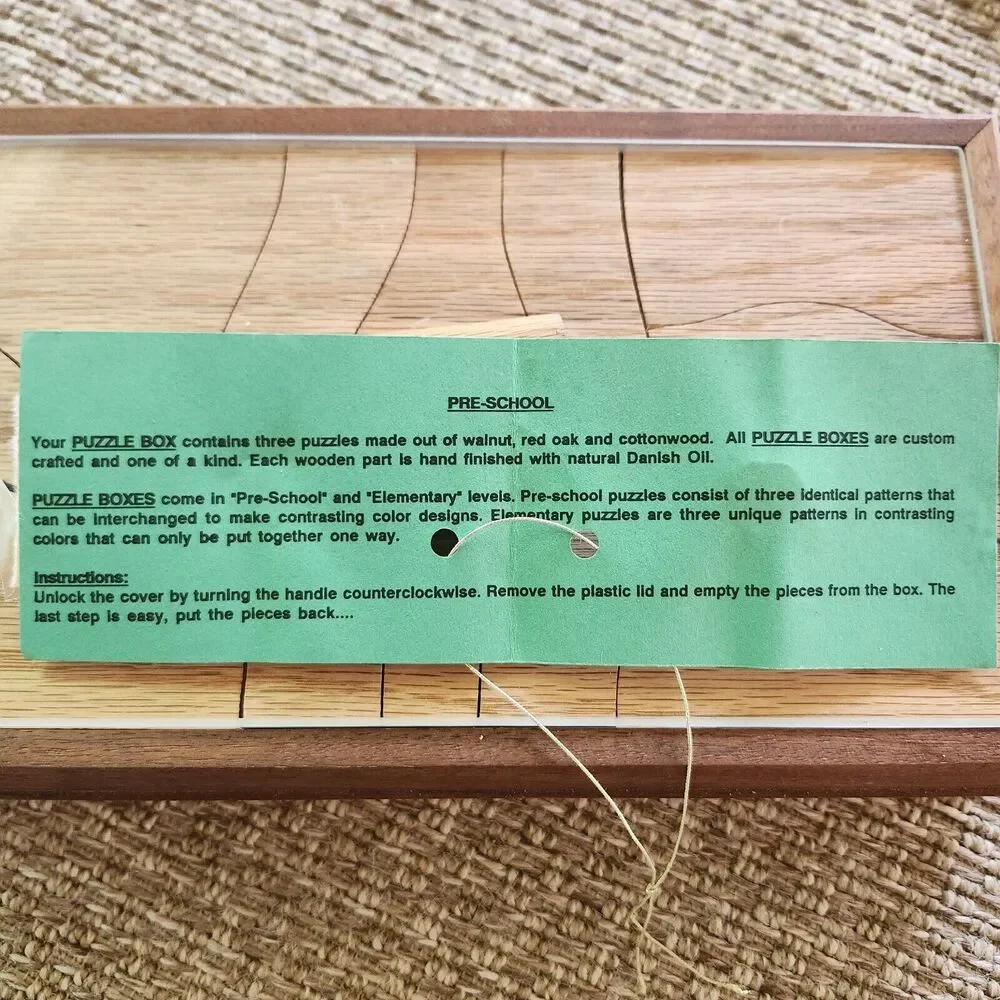 Wooden Puzzle Box, 3 Layer Pre-School Level, Walnut Red Oak Cottonwood, Handmade